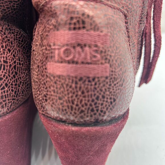 Toms Maroon Suede Desert Side Zipper Wedges Booties Women's Size 7.5 - Picture 8 of 10